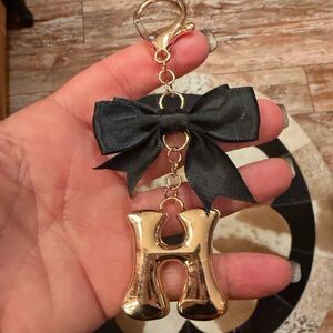 Gold Initial Keychain with Black Bow